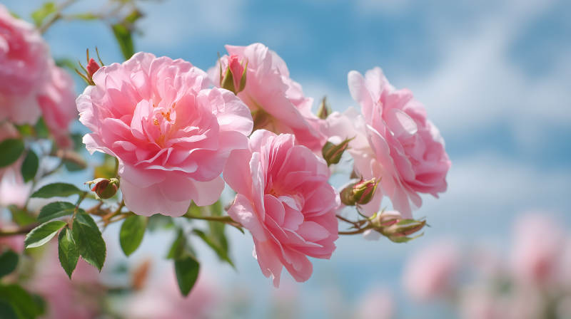 粉红色的玫瑰花在阳光下绽放图片