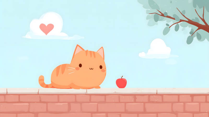 猫咪与苹果的春日午后图片