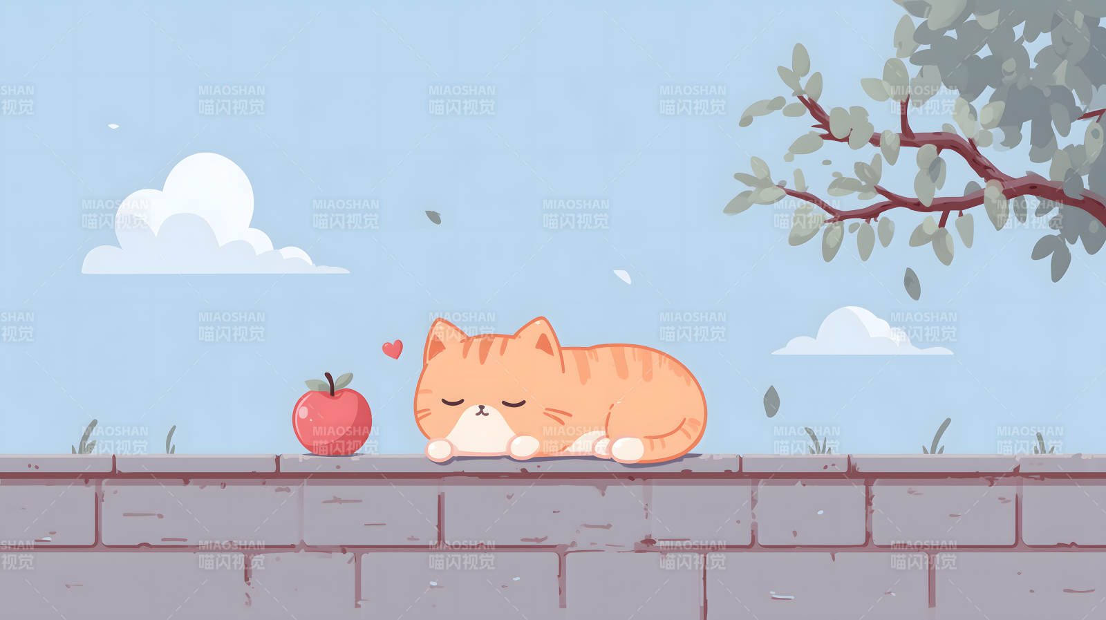 午后小憩的猫咪与苹果图片