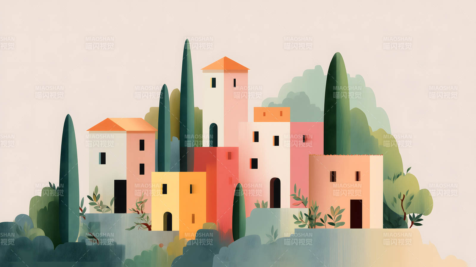 地中海风格的彩色房屋图片