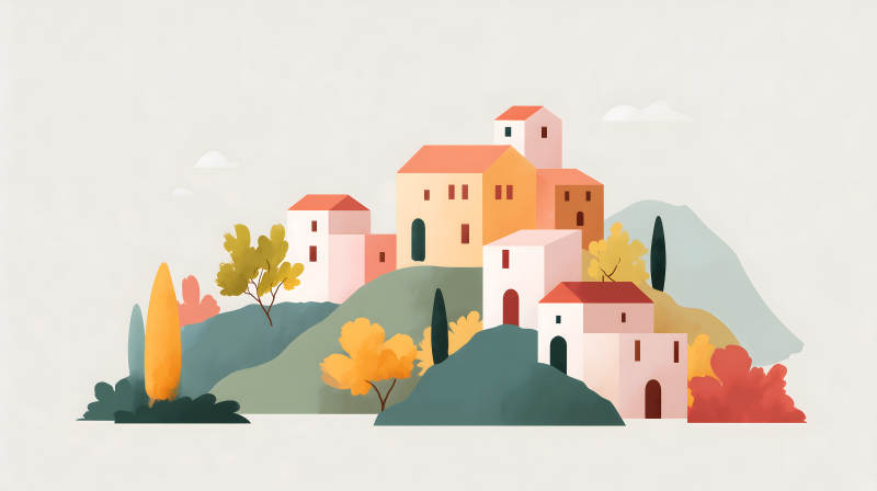 山丘上的彩色小镇图片