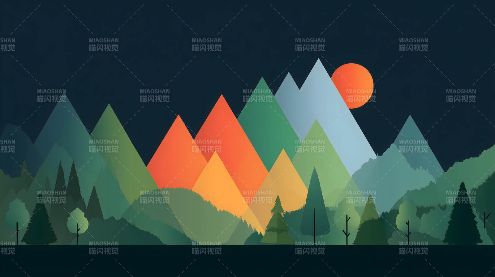 多彩山峦与落日余晖图片