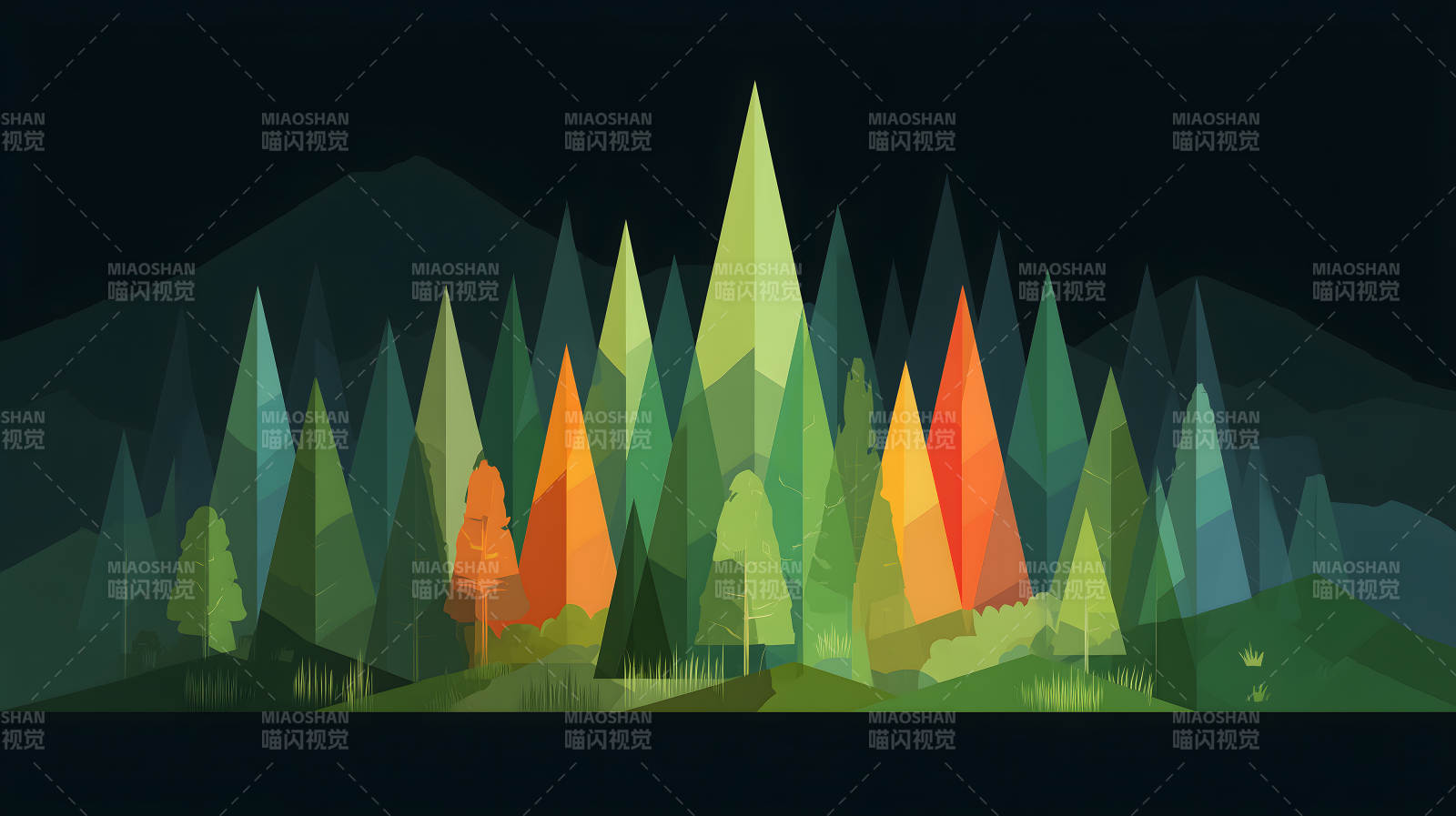 极简风格的森林山峦图图片