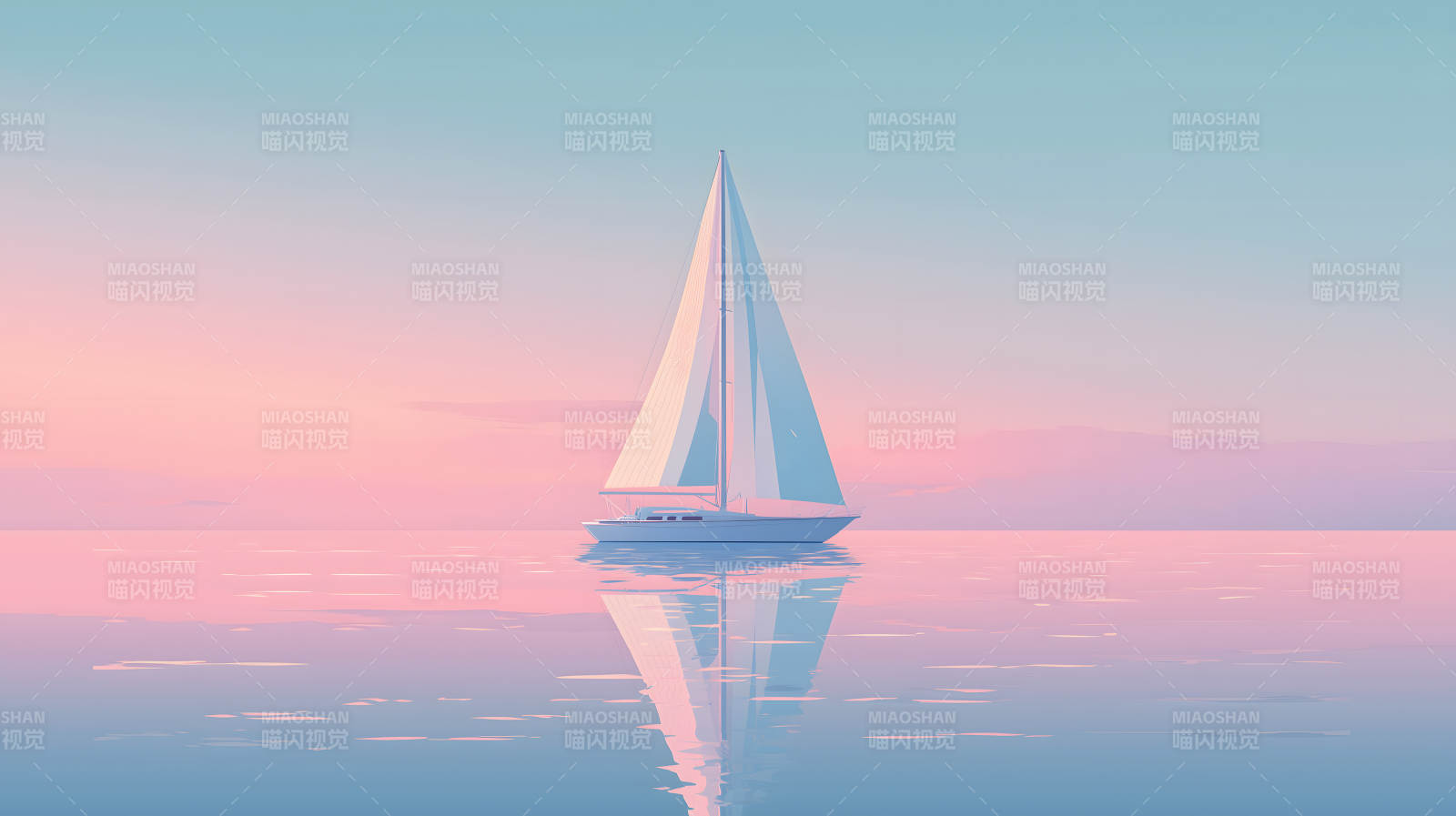 平静的日落与帆船图片