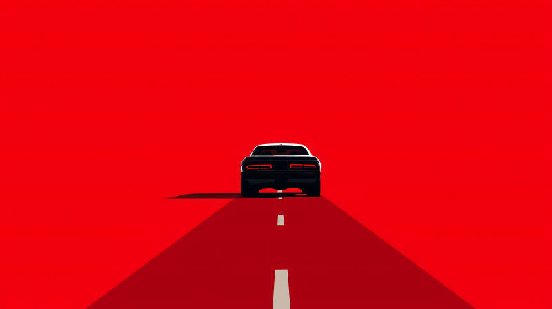 红色的公路与黑色跑车图片