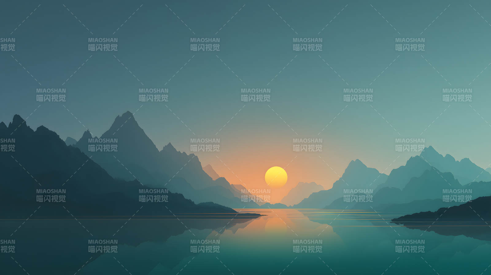 宁静祥和的山湖日落图片