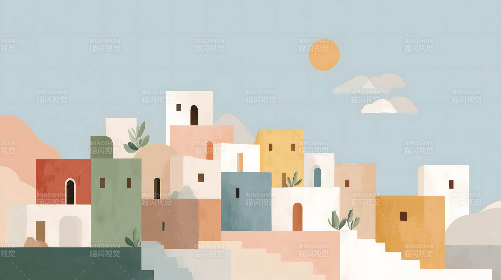 地中海风格的彩色小镇图片