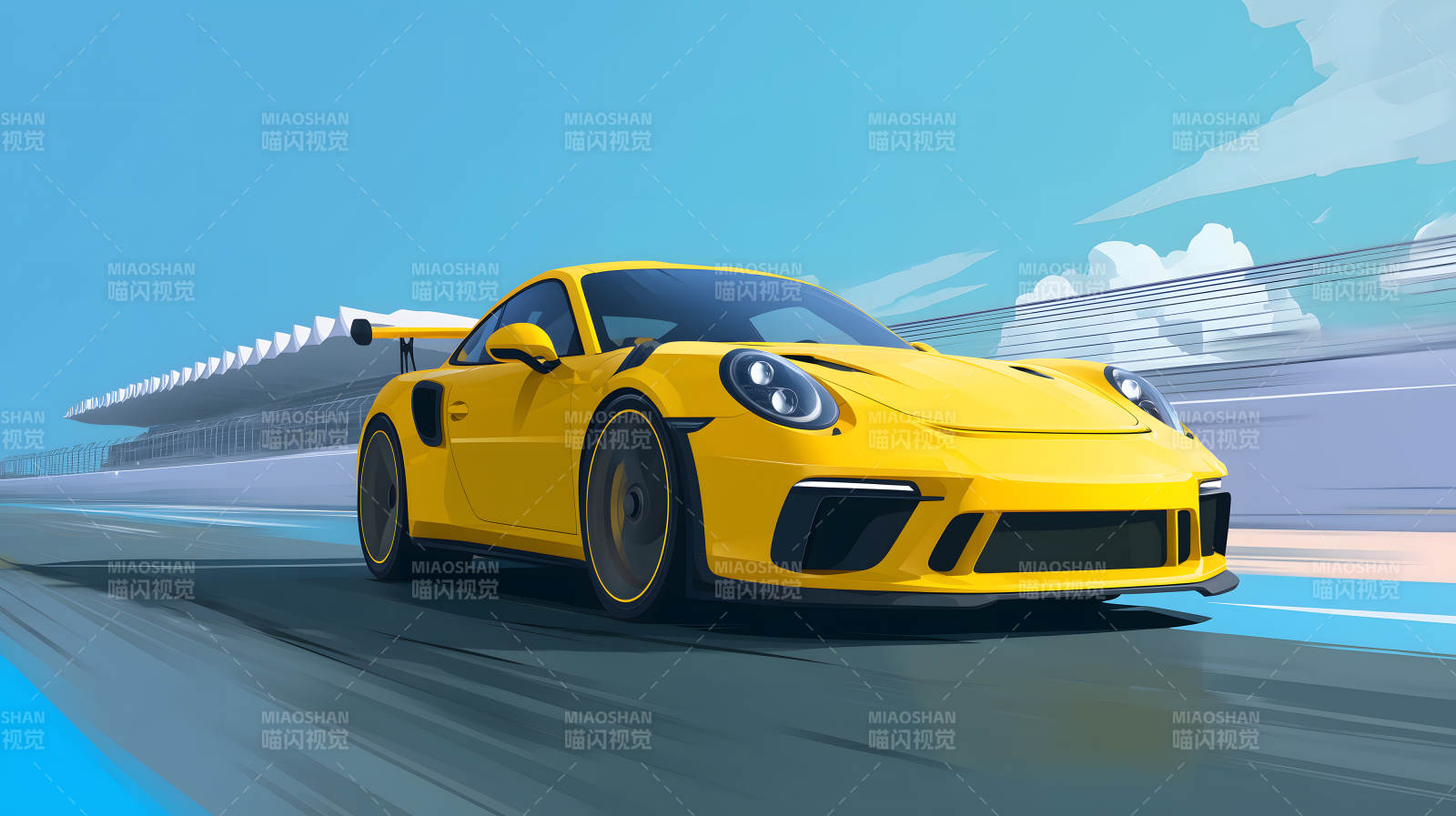 疾速黄色的保时捷赛车图片