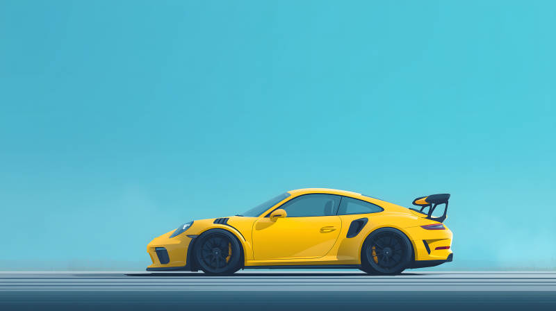 明媚阳光下的黄色跑车图片