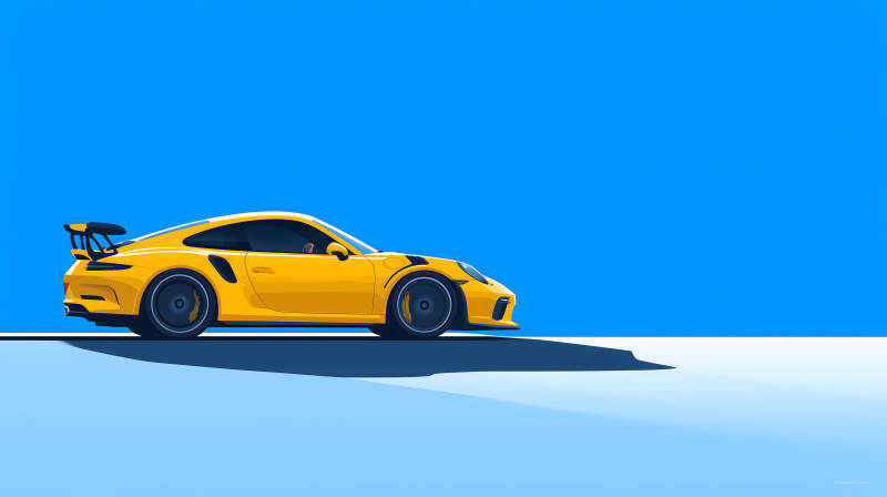 明媚阳光下的黄色跑车图片