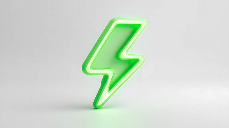 绿色闪电标志的3D渲染图图片