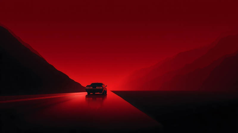 红色暮色下的疾驰图片