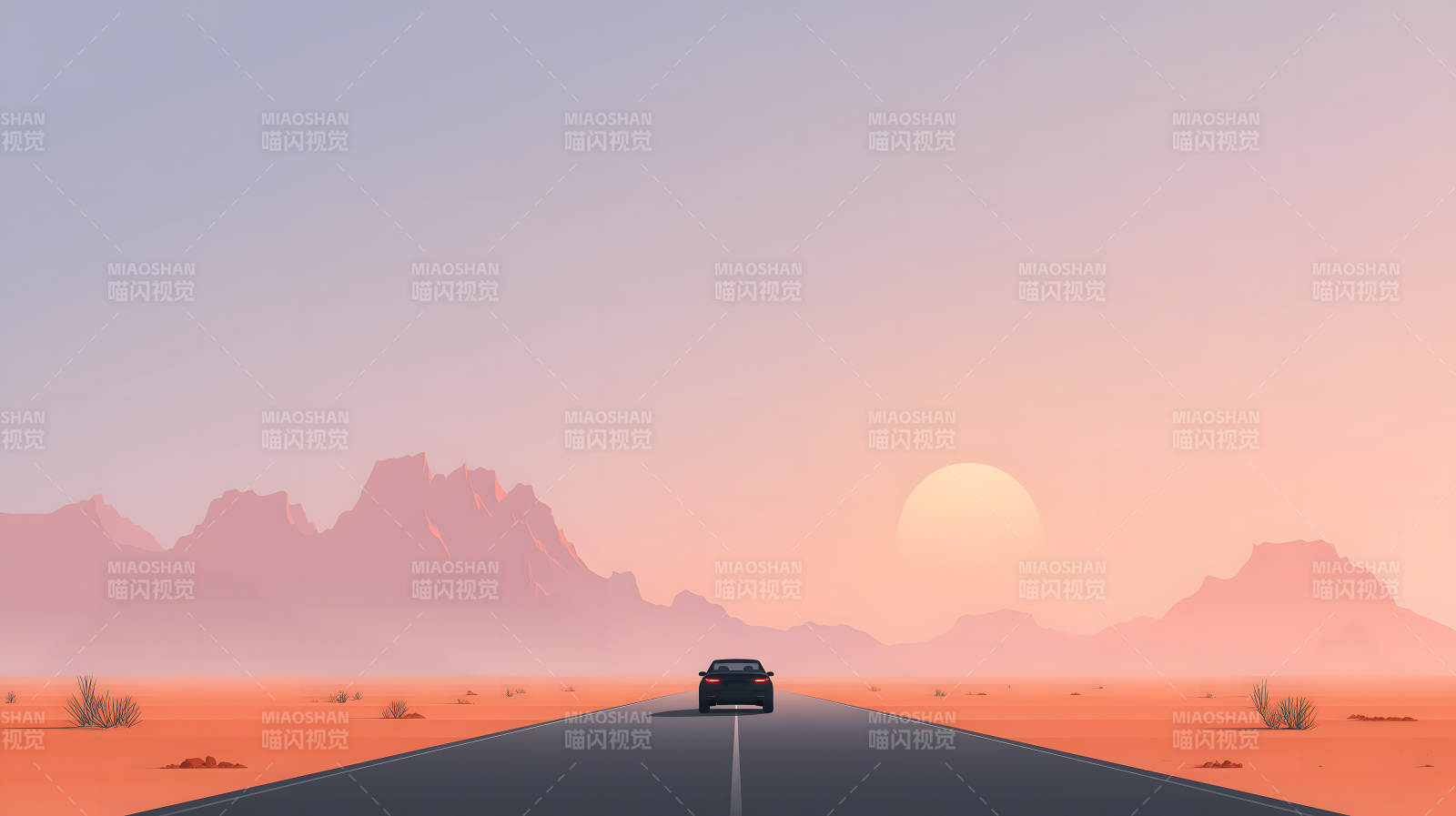 落日下的沙漠公路图片