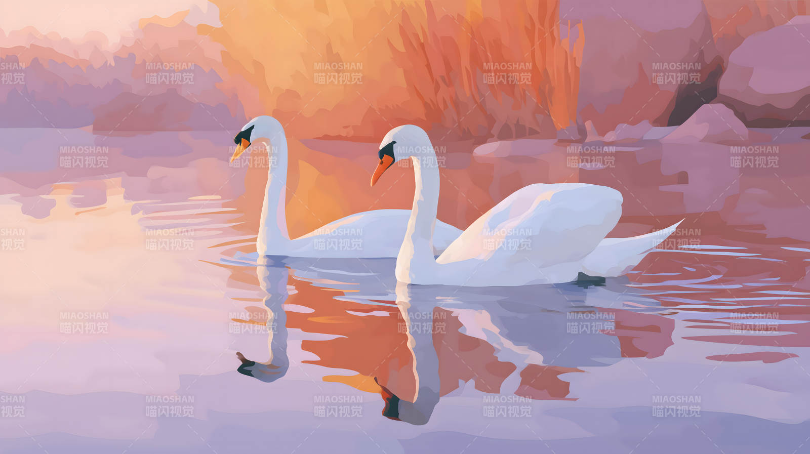 日落时分的优雅天鹅图片