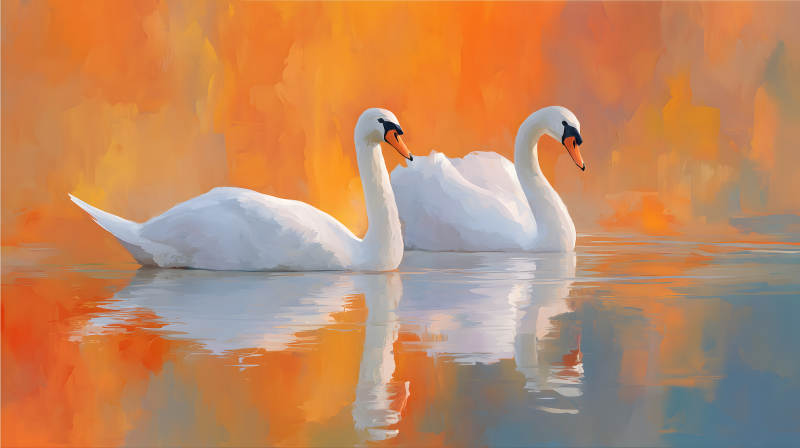 夕阳下优雅的白天鹅图片