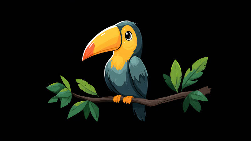 卡通图画：树枝上的巨嘴鸟图片