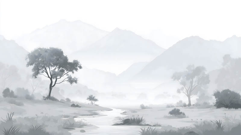 水墨写意山水画卷图片