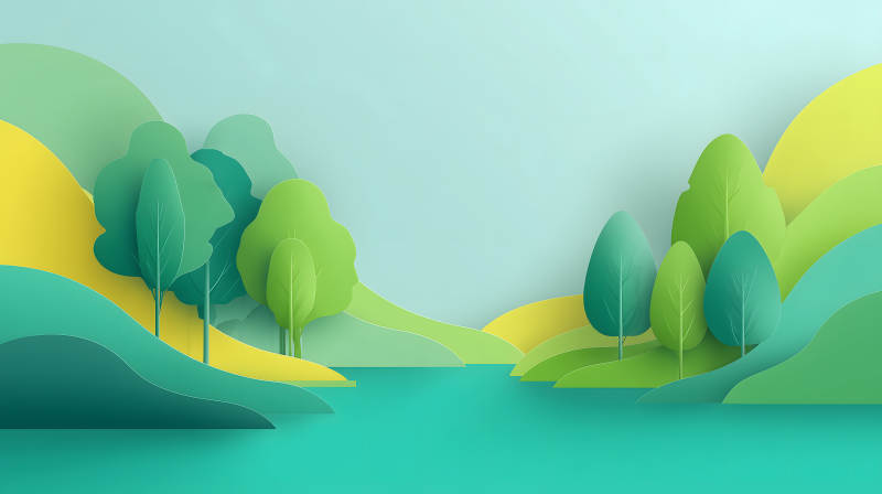 纸艺风格的绿色田园风光图片