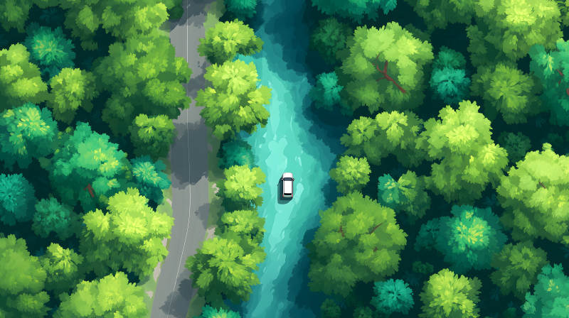 森林中的蜿蜒小路与溪流图片