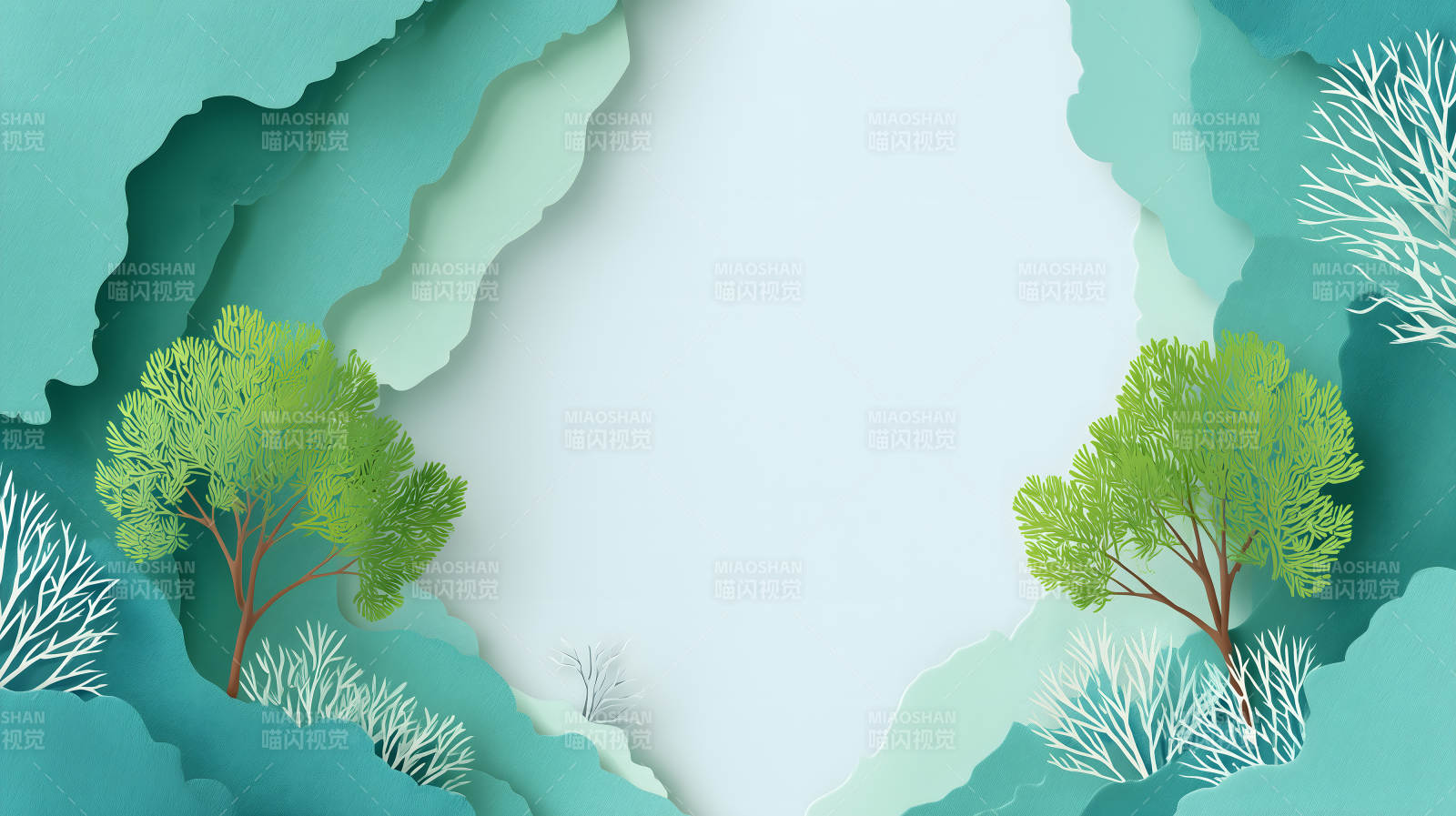 纸艺风格的绿色森林风景图片
