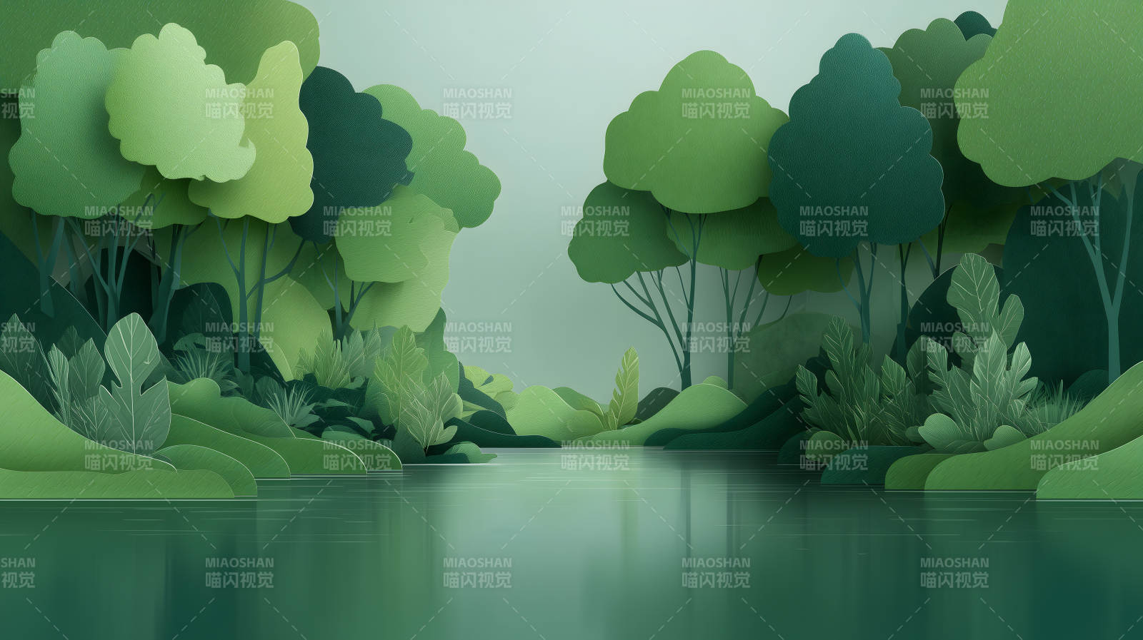 宁静祥和的绿色森林湖泊图片