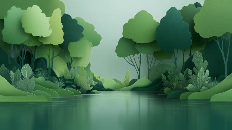 宁静祥和的绿色森林湖泊图片