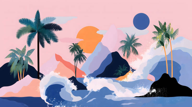 日落海滩的梦幻景象图片