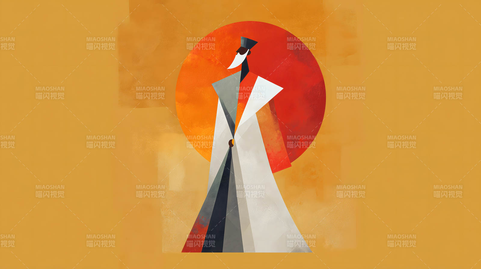 日落下的几何人物图片