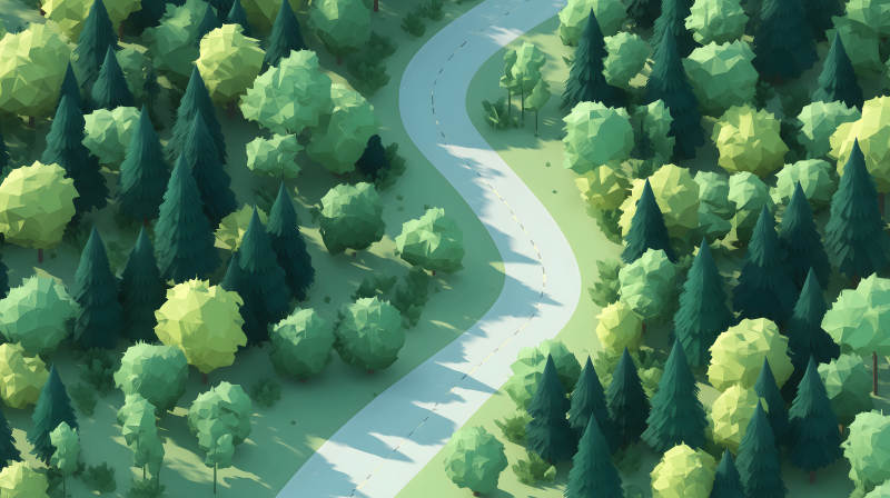 低多边形风格森林公路图片
