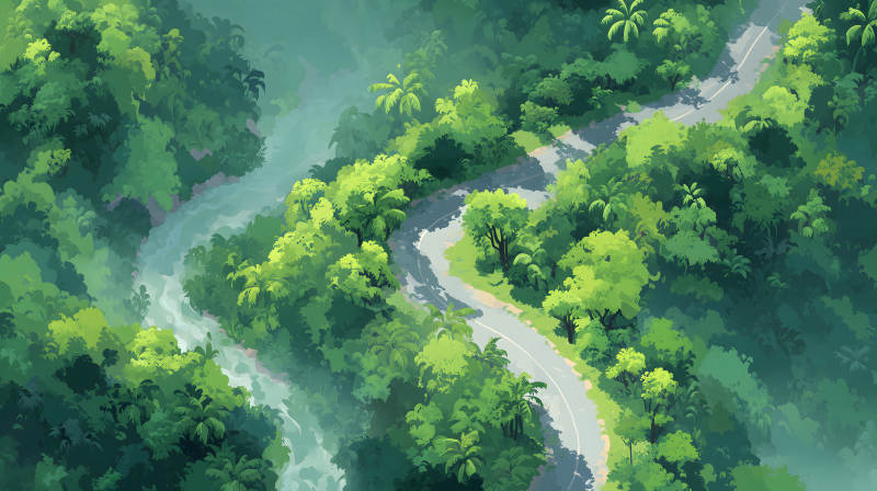 蜿蜒山路穿梭热带雨林图片