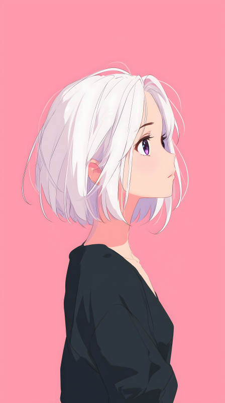 粉红背景下的白发少女图片