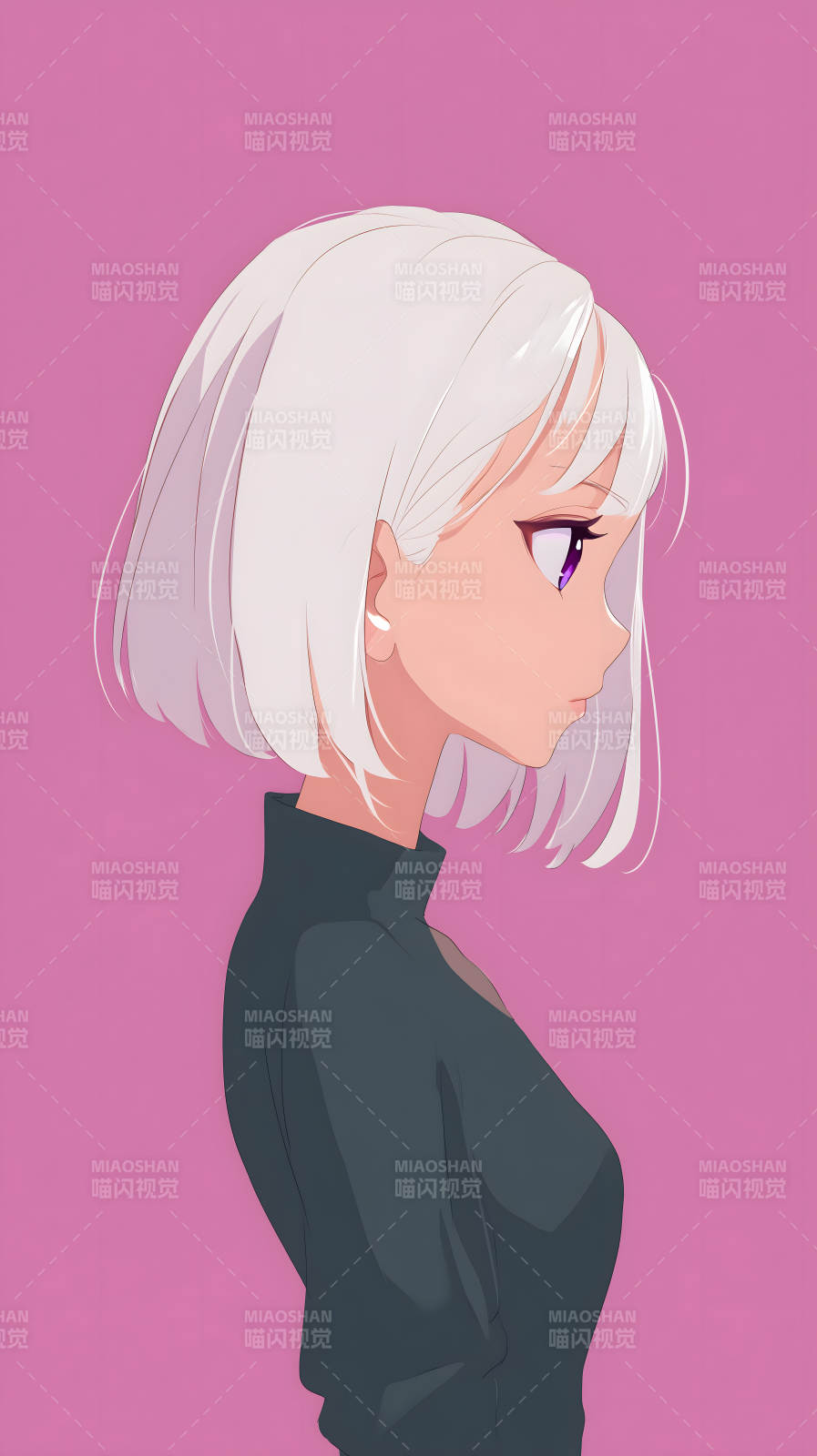 侧颜白发少女的画像图片