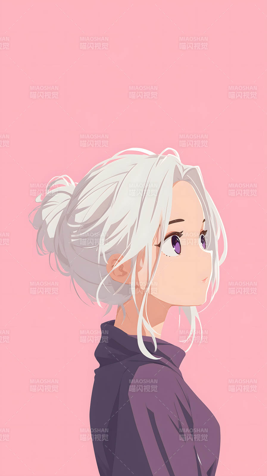 侧颜白发少女写真图片