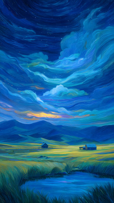 宁静的夜色下的田园图片