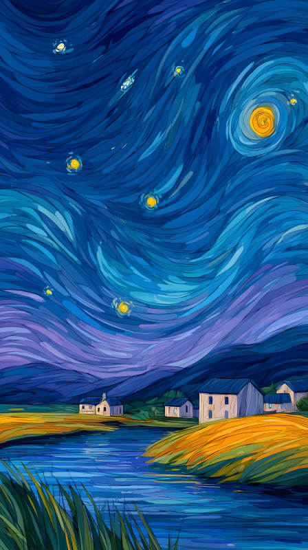 星空下的宁静村庄图片