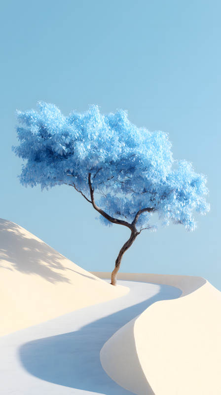 蓝树与沙丘的静谧图片