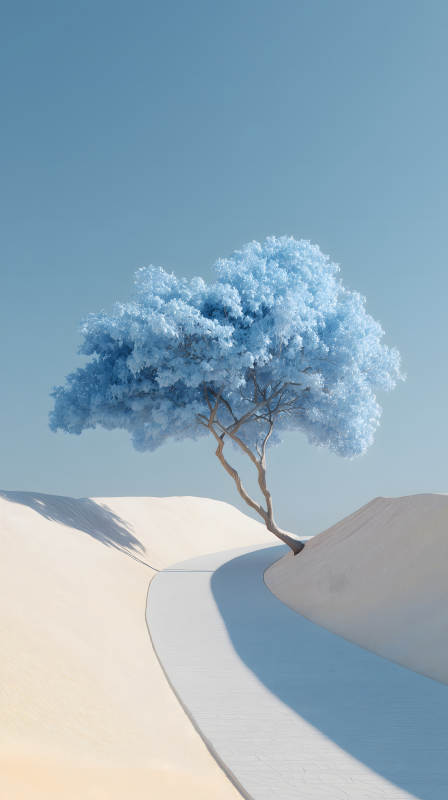 极简主义沙漠中的蓝树图片