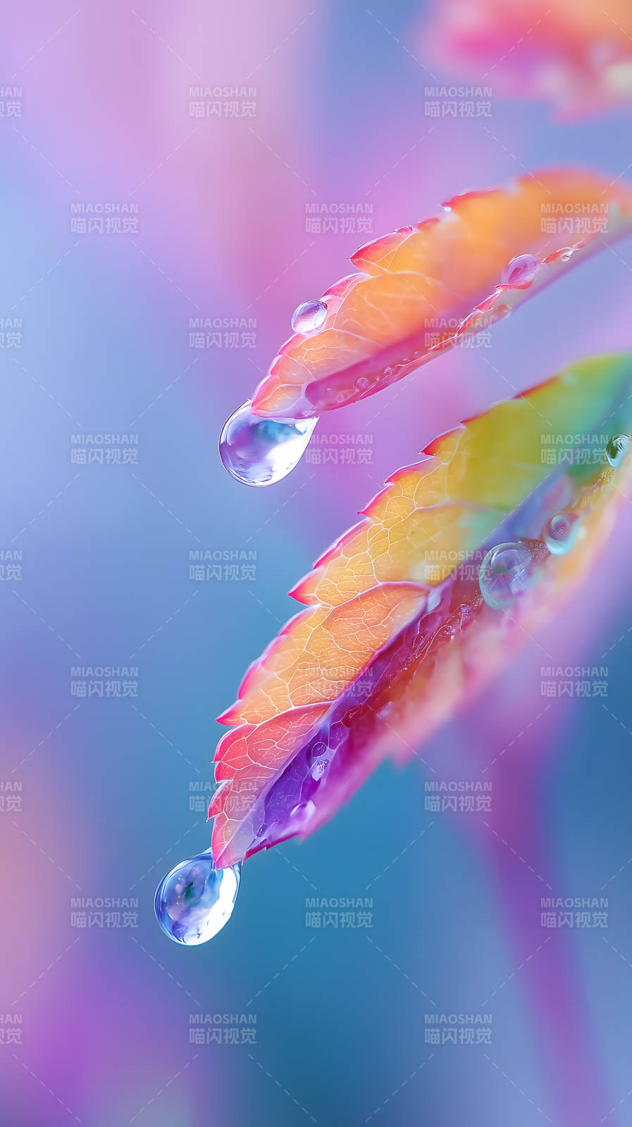 雨后彩虹叶片上的晶莹水珠图片