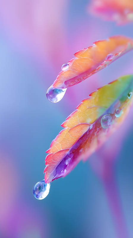 雨后彩虹叶片上的晶莹水珠图片