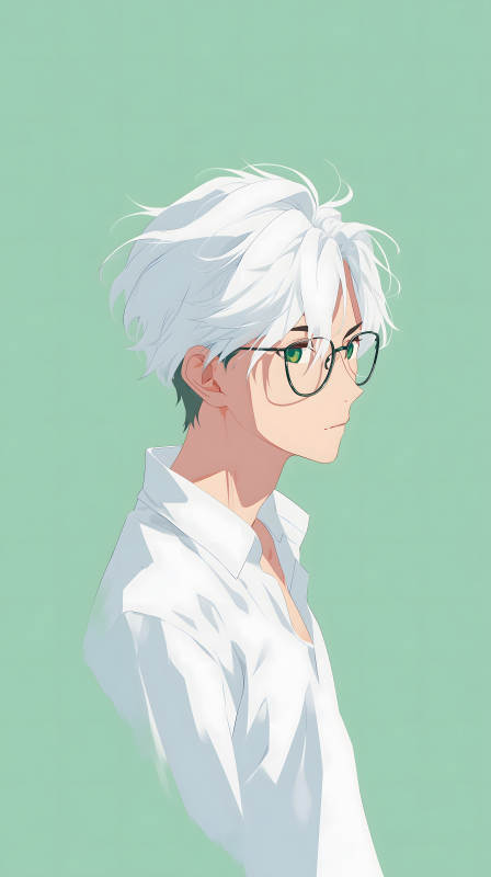 白发少年侧身写意图图片