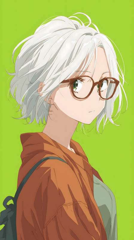 白发女孩侧身照图片