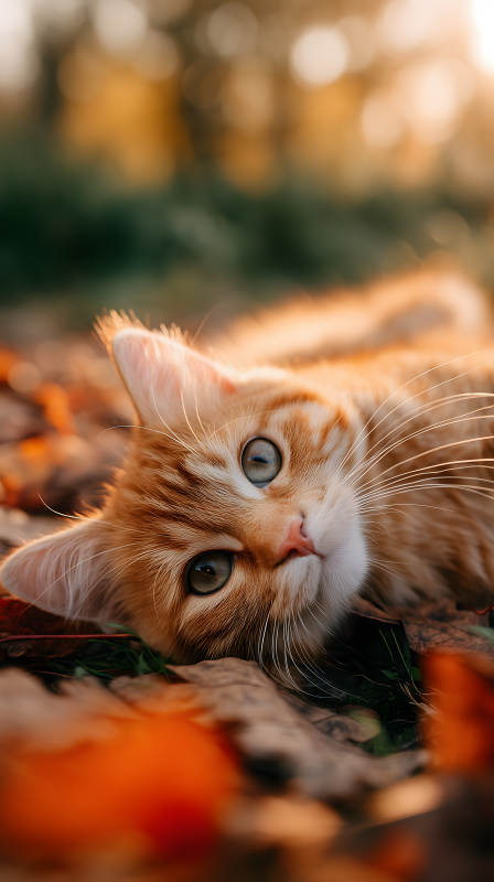 秋日暖阳下的红猫图片