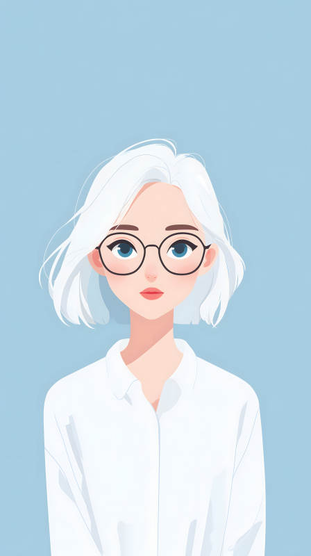 白发女孩的素描画像图片