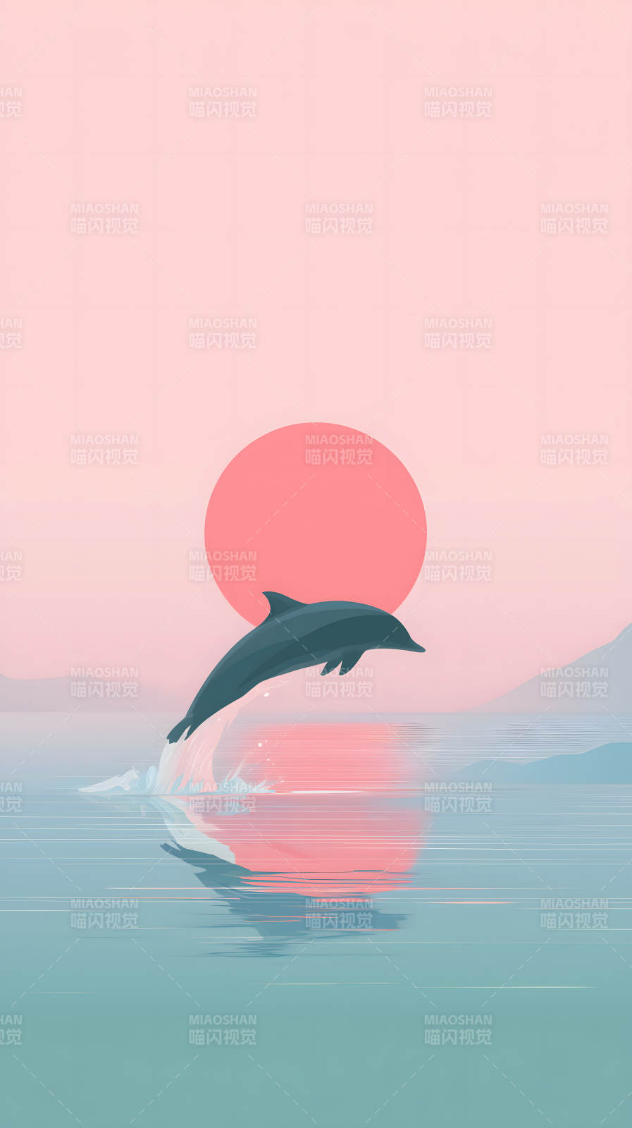 日落时分海豚跃起图片