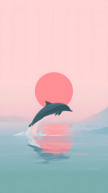日落时分海豚跃起图片