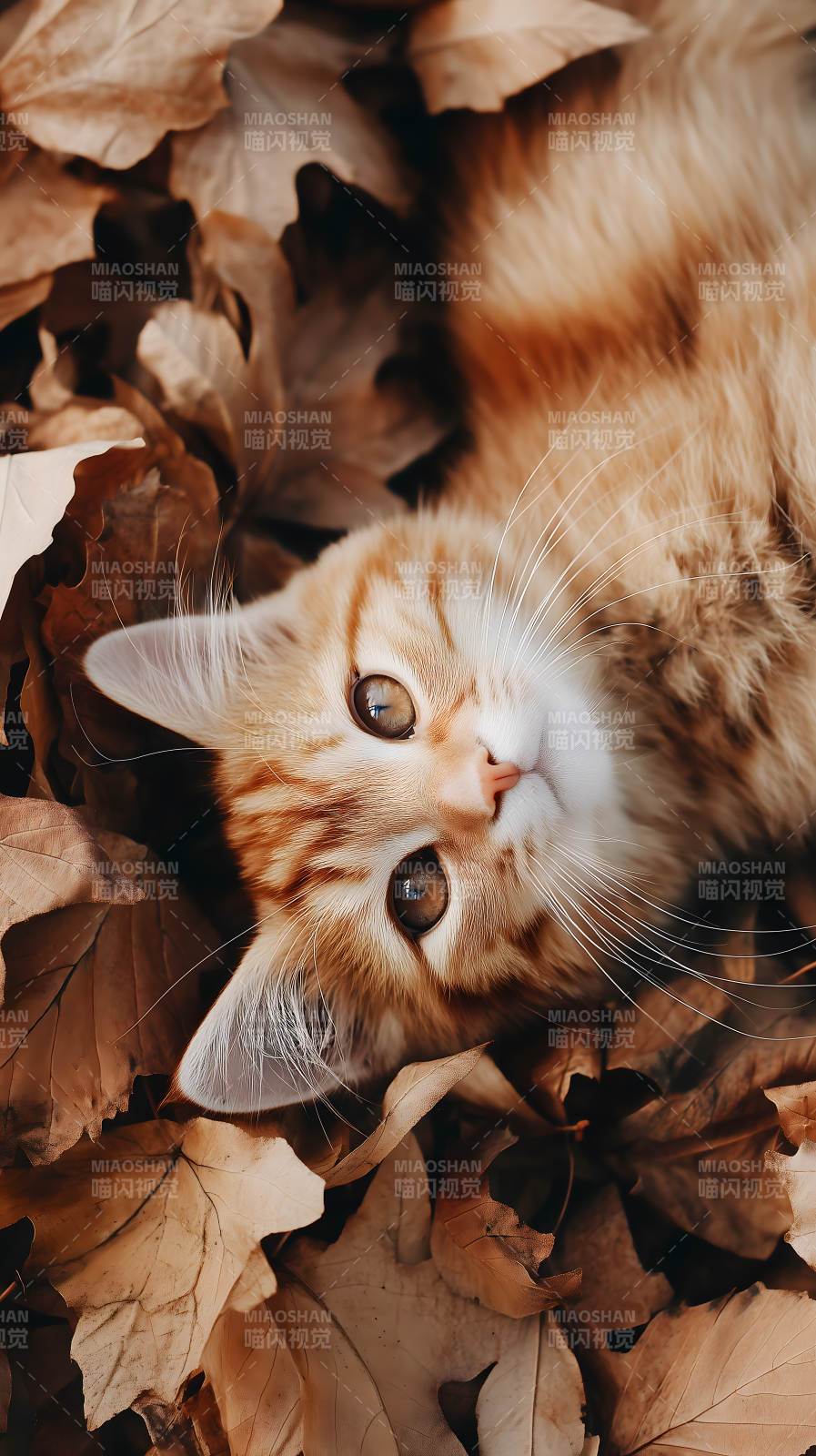 秋叶中的红猫图片