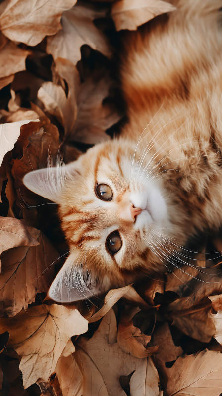 秋叶中的红猫图片