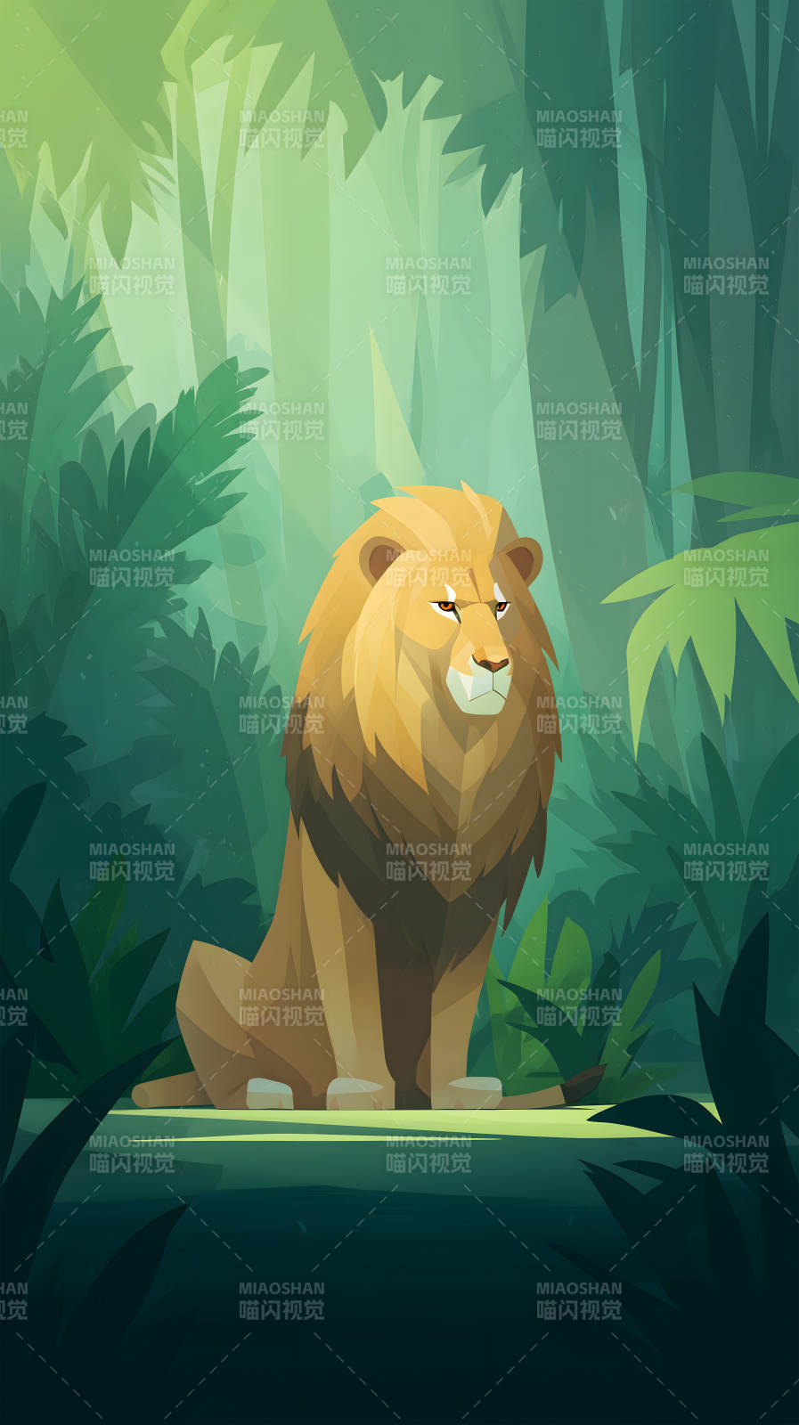 丛林深处雄狮静坐图片