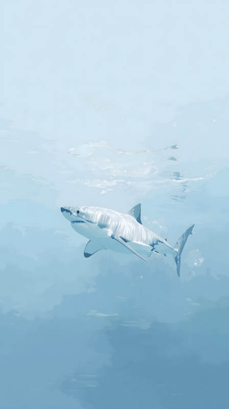 幽静深海中的大白鲨图片
