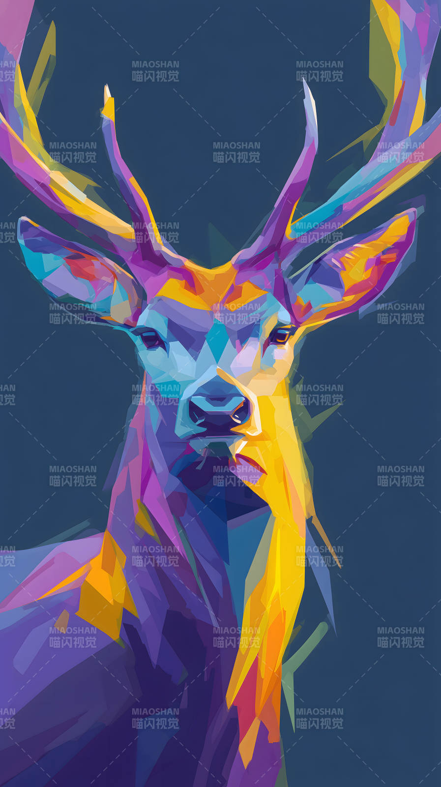 多彩几何风格的雄鹿图片